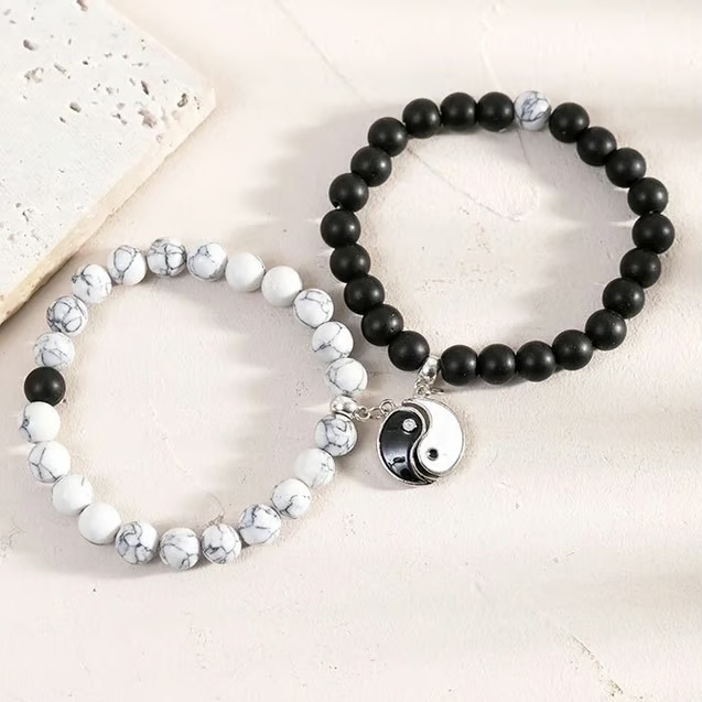 224 / Edelstahl Armband Partner Set DUO Ying Yang white + black