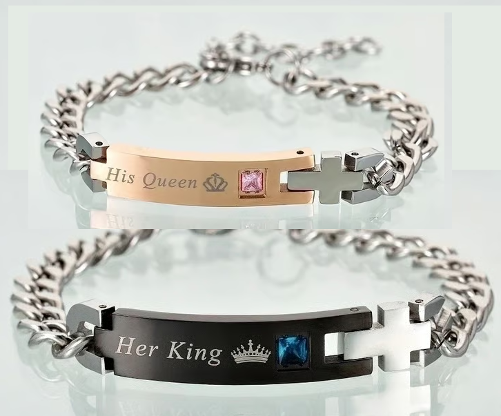 152 / Edelstahl Armband Duo Set King & Queen silberfarbig