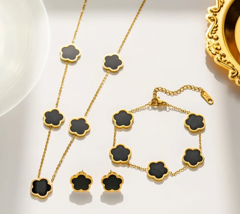 162 Edelstahl Schmuckset golden Flower 3-teilig