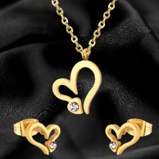 267 Edelstahl Schmuckset 2-teilig goldfarbig im Herzdesign mit Zirkonia