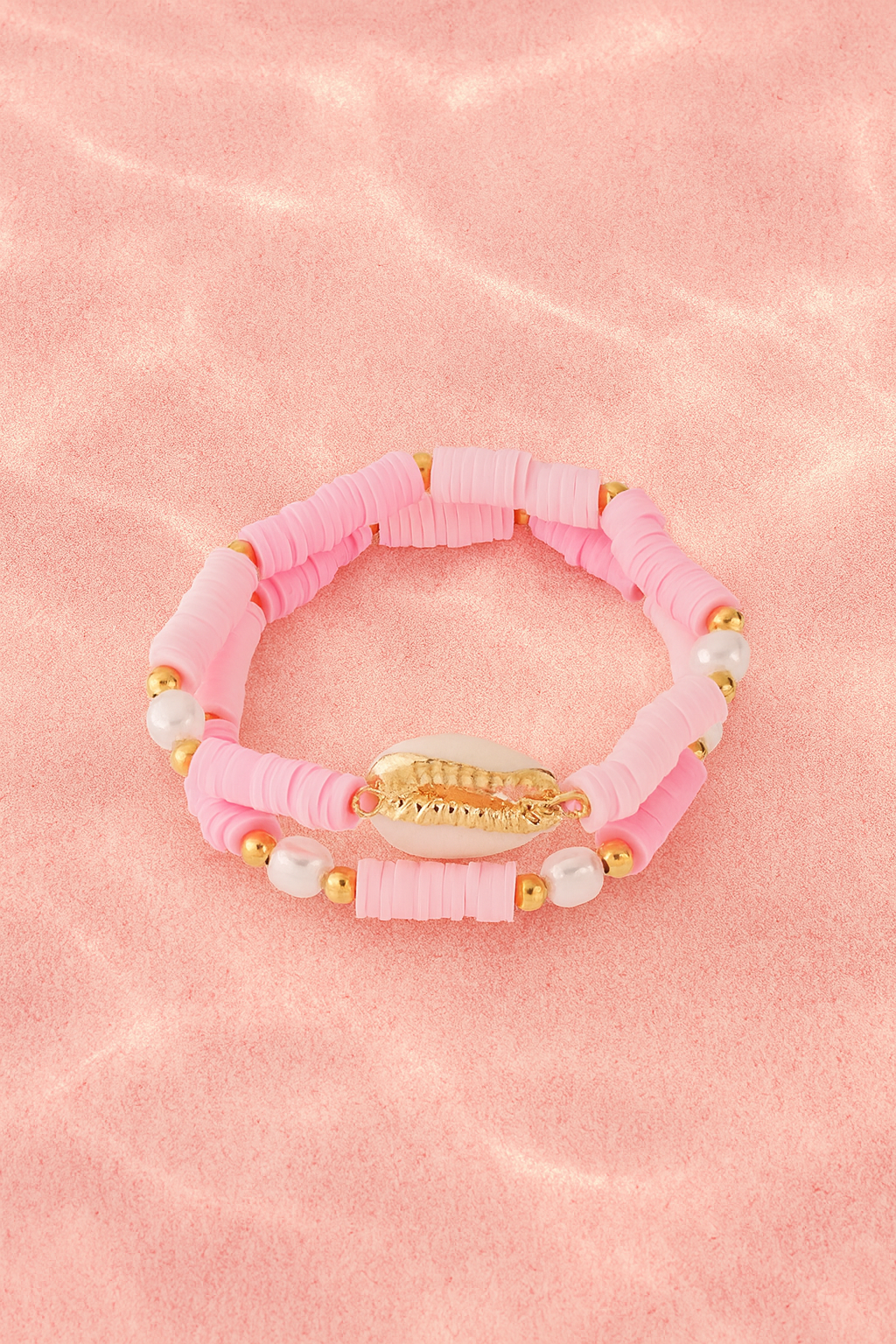 52 / Muschelarmband blau oder rosa mit Edelstahlelementen 2 Stück