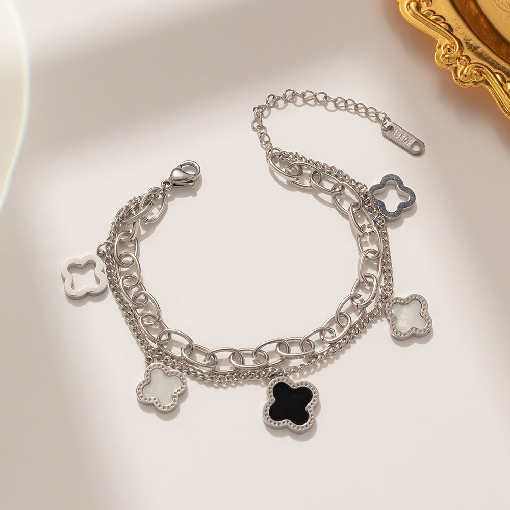 13 / Edelstahl Armband Glam-Style Flower silber- oder goldfarbig