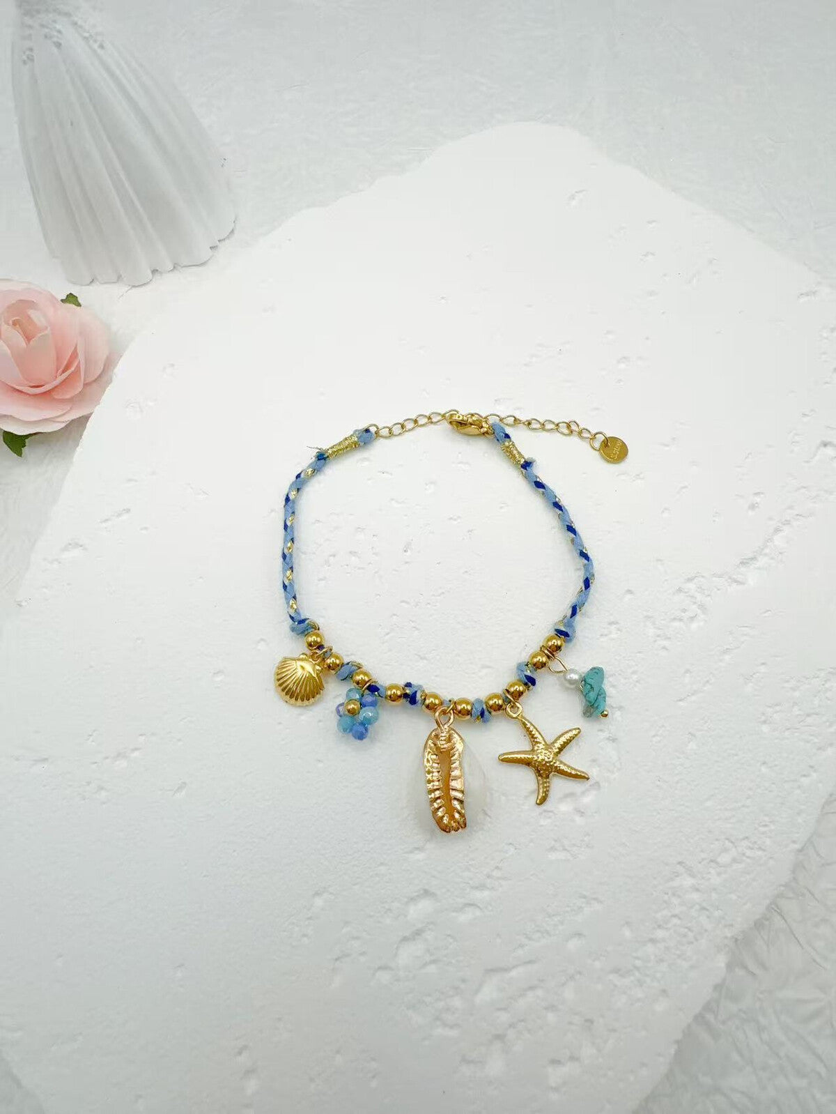 25 / Edelstahl Armband Sommerstyle Muschel Seestern 3 verschiedene Farben
