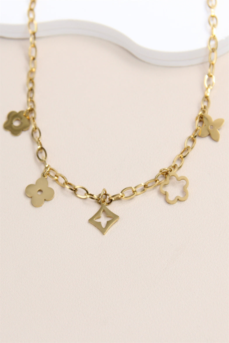 21 / Edelstahl Halskette goldfarbig Clover Style trendy