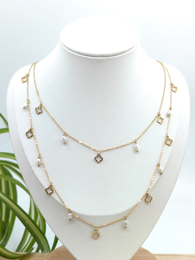 34 / Traumhaftes Clover Collier goldfarbig Doppelkette