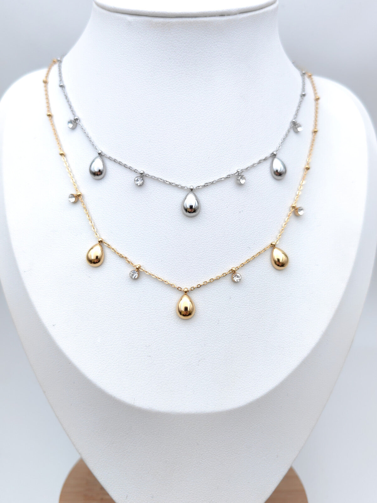 12 / Edelstahl Halskette Tropfen Style silber- oder goldfarbig