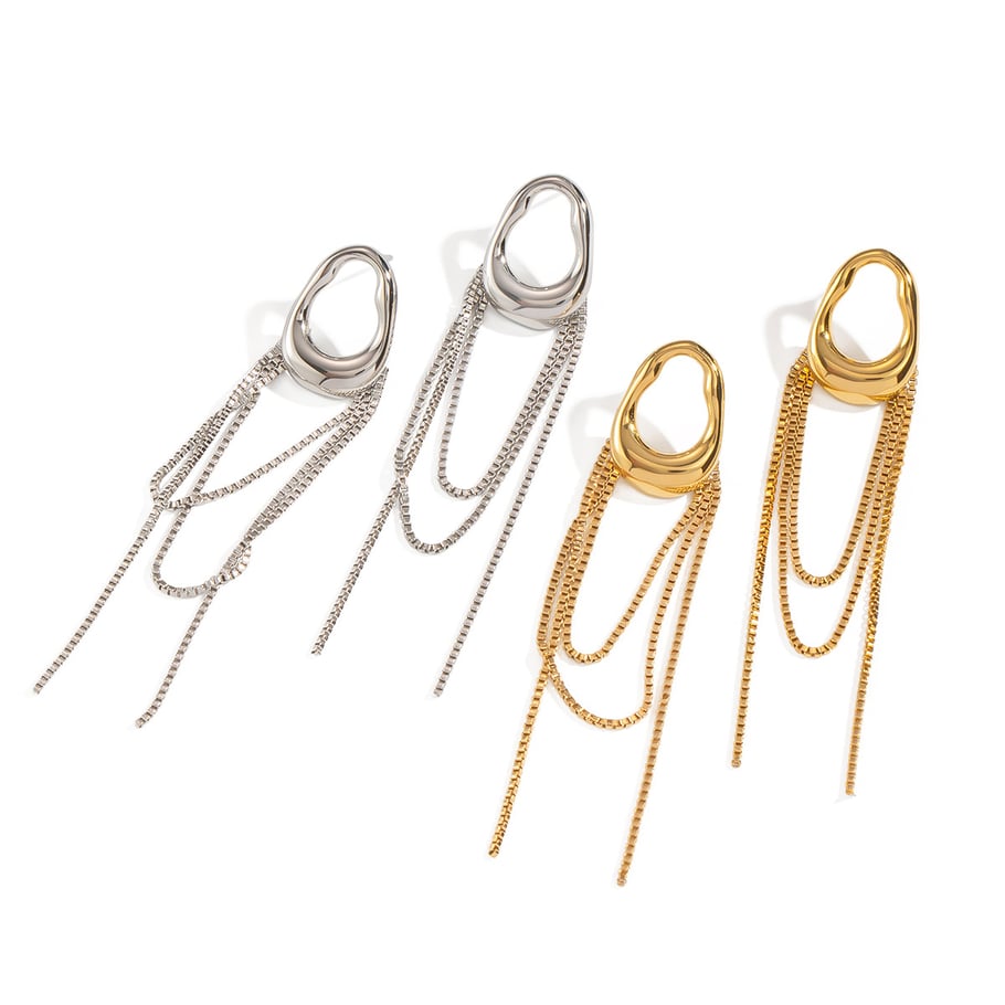 47 / Edelstahl Ohrstecker Tropfen Lametta Style silber- oder goldfarbig