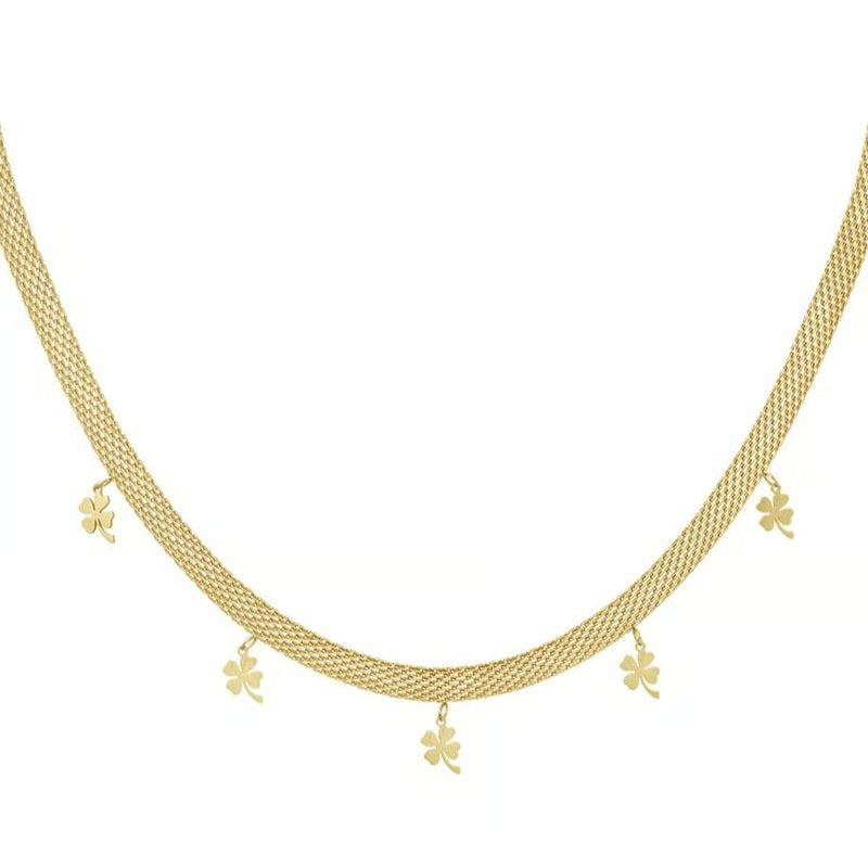 168 Edelstahl halskette silber- oder goldfarbick Schlangenkette mit Kleeblatt Trend