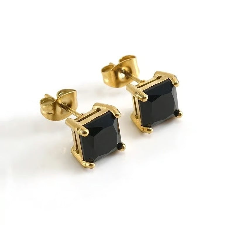 231 / Edelstahl Ohrstecker goldfarbig "minibrilliant"  schwarz