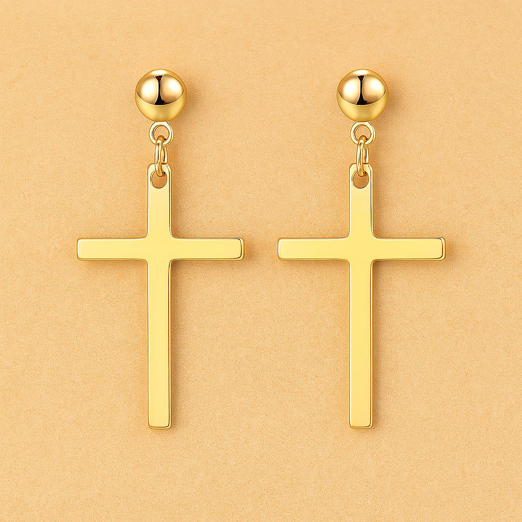 529 / Edelstahl Ohrstecker goldfarbig im Kreuzlook