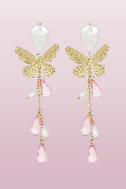 41 / Edelstahl Ohrstecker goldfarbig rosa Butterfly