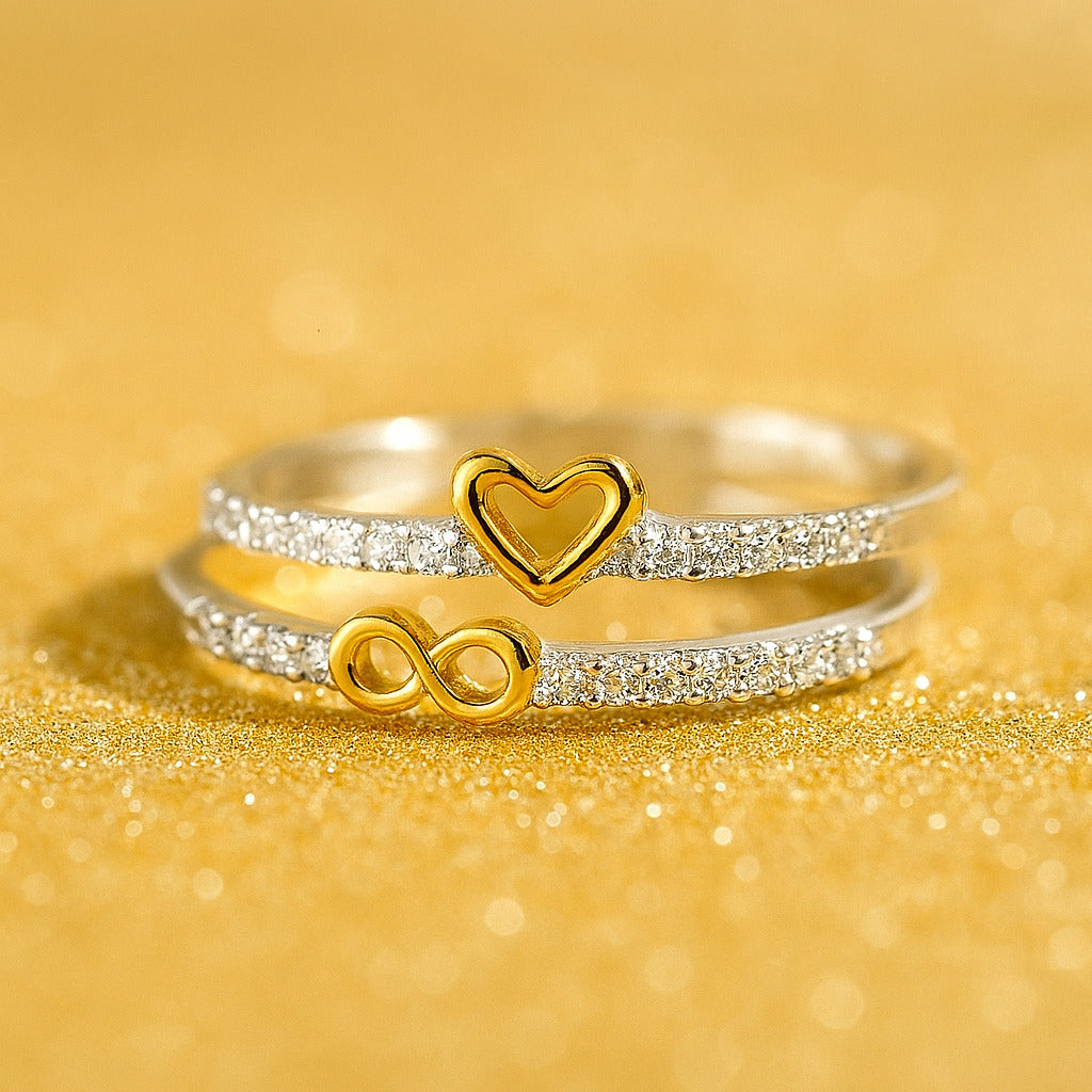 254 / 925er Sterling Silber Ring DUO 2er SET Love and forever silberfarbig mit gold