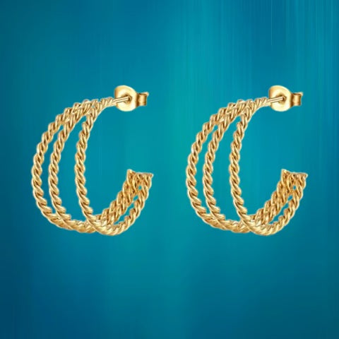 146 / Edelstahl Ohrstecker Creolen goldfarbig gedreht