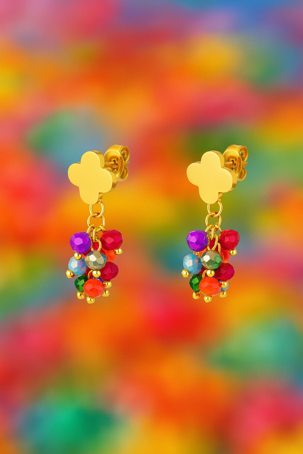 38 / Edelstahl Ohrstecker goldfarbig Multicolor