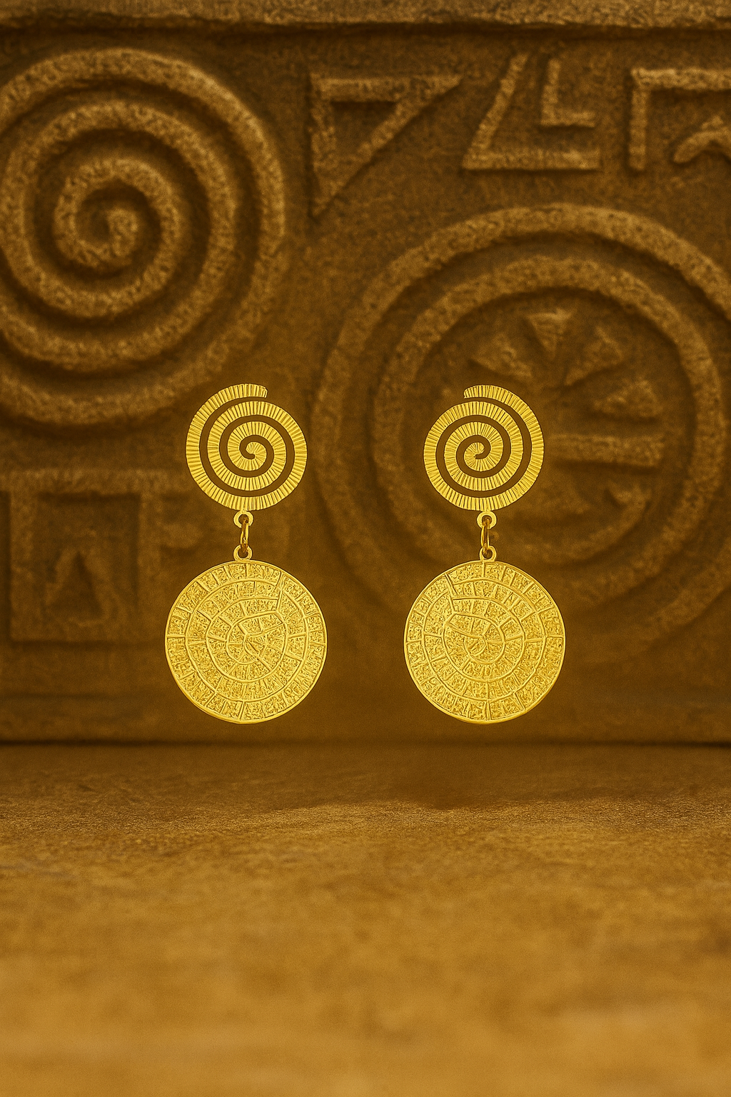 62 / Edelstahlohrstecker goldfarbig Azteken Runen mystic
