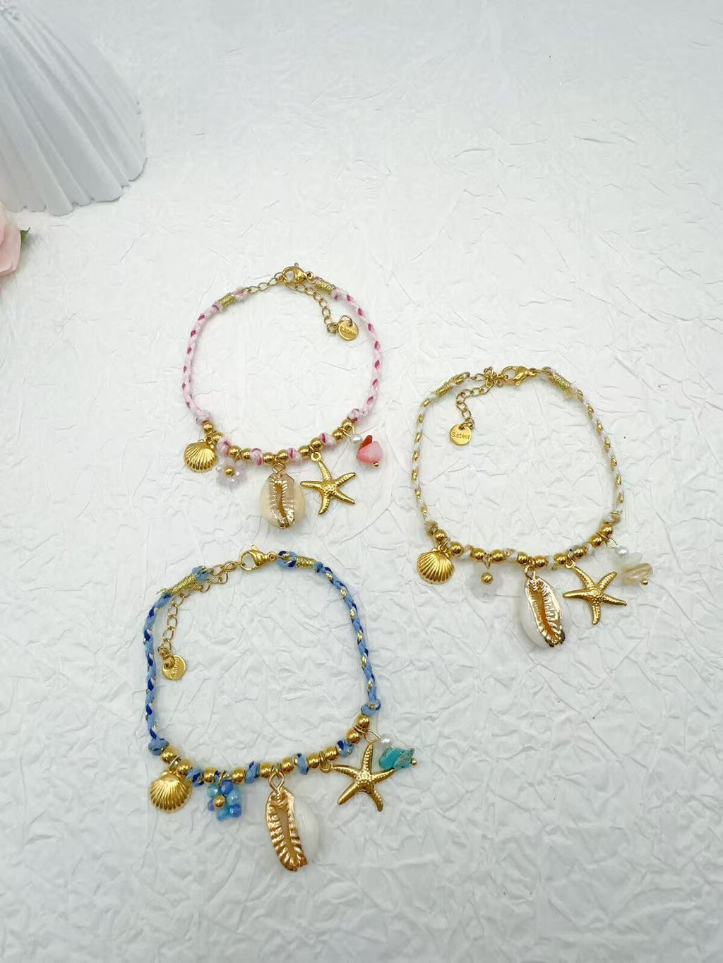 25 / Edelstahl Armband Sommerstyle Muschel Seestern 3 verschiedene Farben