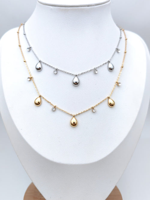 12 / Edelstahl Halskette Tropfen Style silber- oder goldfarbig